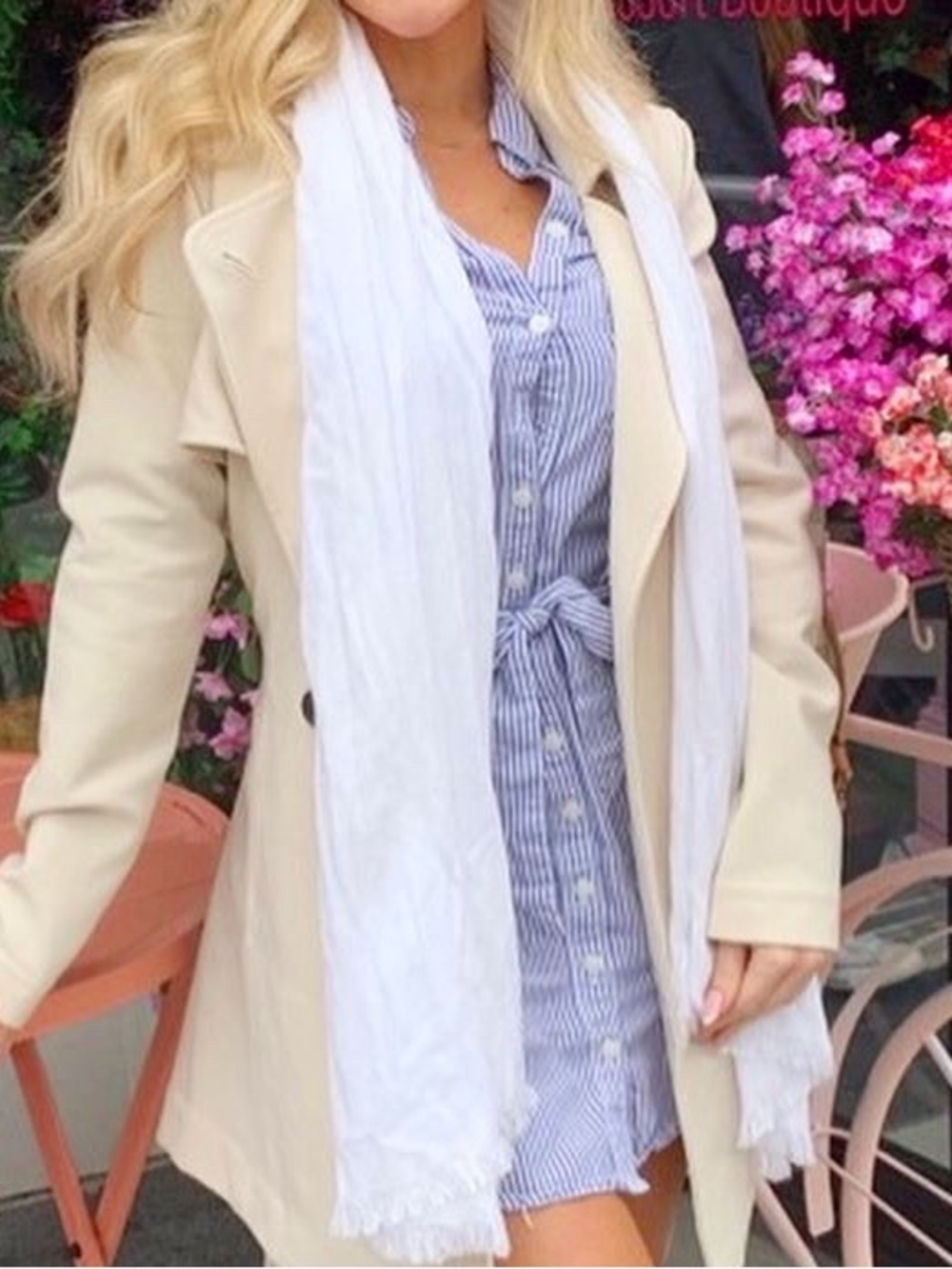 Abercrombie & Fitch Navy and White Striped Shirt Dress with Waist Tie